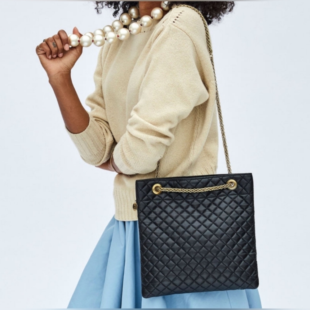 CLARE V DELPHINE QUILTED LEATHER CHAIN TOTE BAG